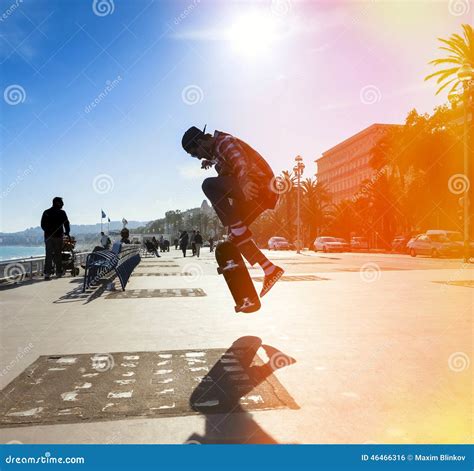 Skateboarder Silhouette In A Public Skate Park Of London Placed In