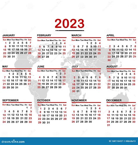 Calendario 2023 Con Mapa Mundial Ilustración Del Vector Ilustración