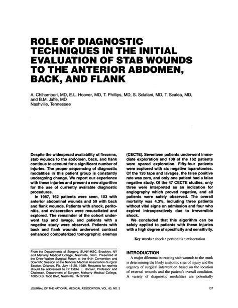 Pdf Role Of Diagnostic Techniques In The Initial Evaluation Of Stab