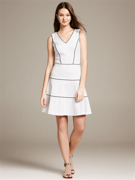 Banana Republic Tiered Ponte Fit And Flare Dress White In White Lyst