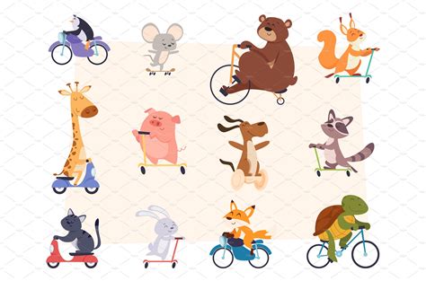 Animals Riding Characters In Action Vector Graphics ~ Creative Market