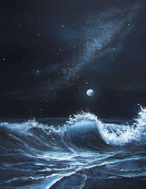 Night Sky Ocean Painting Skyukl