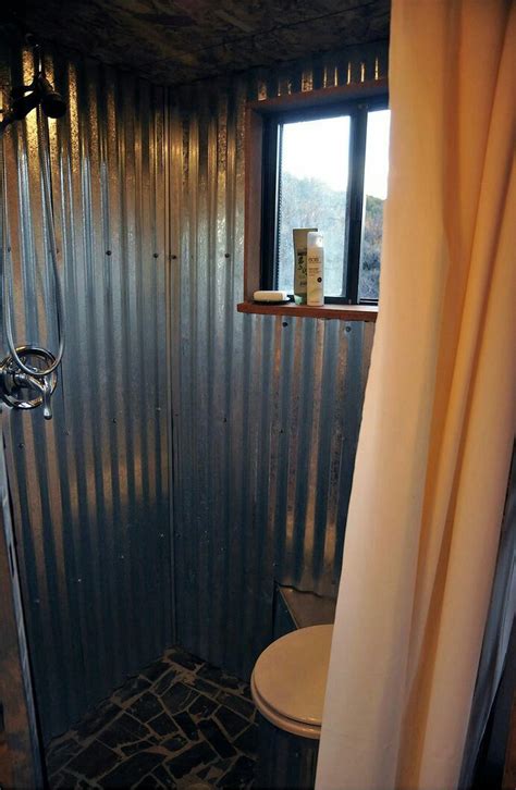 Corrugated Metal Shower Tiny House Bathroom Tiny Bathrooms Rustic