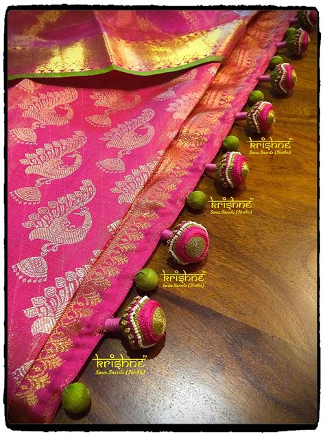 Aari Work Tassels Handcrafted On A Bridal Saree By Krishne Tassels Saree Tassels Designs