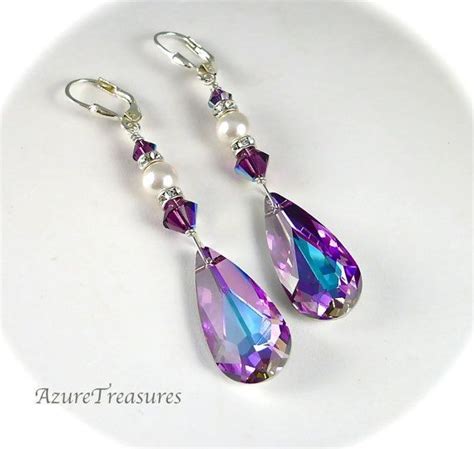 Two Pairs Of Earrings With Purple And Blue Glass Tears Pearls And