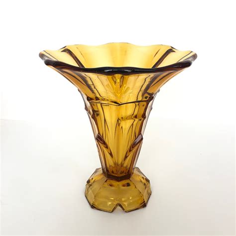 rare art deco amber glass vase c1920 s etsy