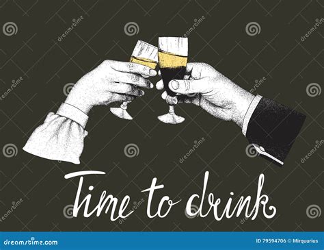 Two Hands Hold Glasses Of Champagne Stock Vector Illustration Of Label Male 79594706