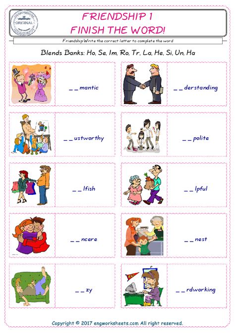 Friendship Esl Printable Vocabulary Worksheets