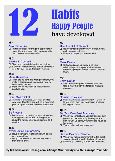 12 Habits Happy People Develop 6 Dimensions Of Healing