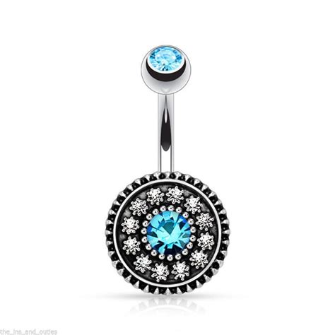 Vintage Flower Belly Button Rings Body Jewelry Women Blue Crystal Navel Piercing Ombligo Sexy
