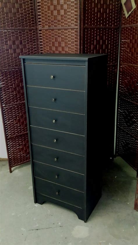 Do you assume black tall boy dresser appears nice? Tall narrow 7 drawer dresser painted black distressed ...
