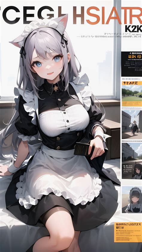 Ai Art Maid Cat Girl Vertical Anime Girls Maid Outfit Cat Ears Looking At Viewer Sitting