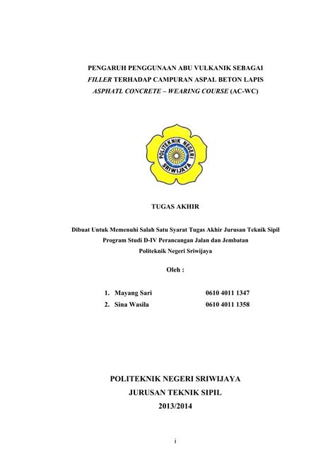 Contoh Cover Makalah Politeknik Negeri Sriwijaya Little Book