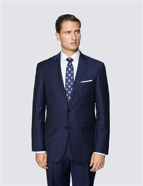 Mens Navy Chalk Stripe Classic Fit Suit Hawes And Curtis