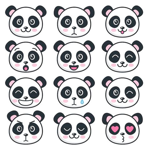 Rostos De Panda Fofos Com Emoções Diferentes Vetor Premium