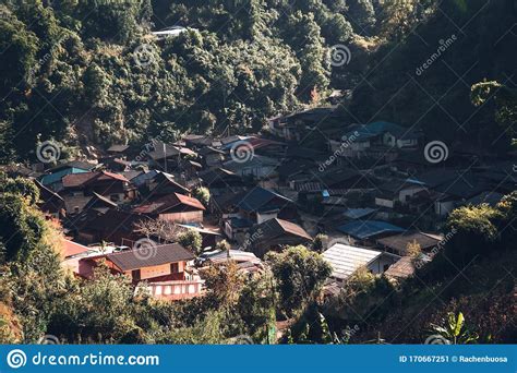 Mountains And Mountain Villages In Rural Asia Evening Stock Image