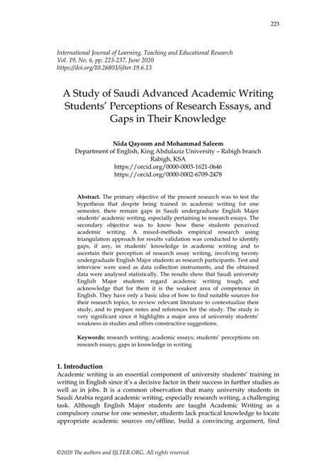 Pdf A Study Of Saudi Advanced Academic Writing Students Perceptions