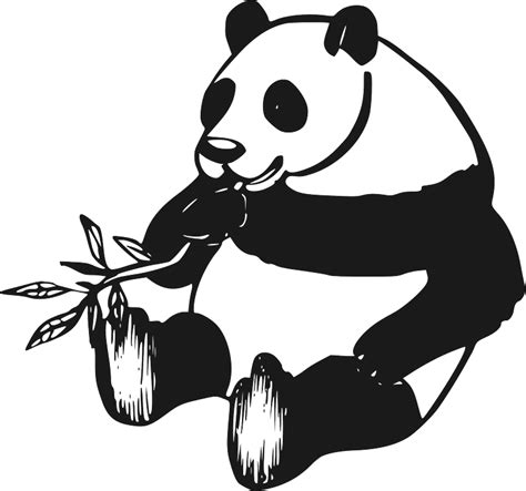 Panda With Bamboo Branch Black And White Clipart Free Download