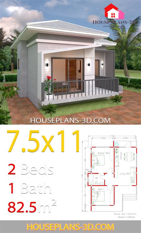 House Design 7x6 With 2 Bedrooms Gable Roof Samphoas Plan 2ea