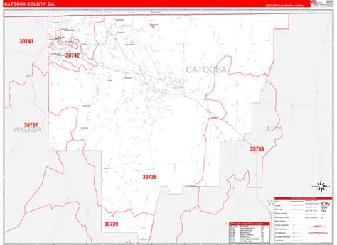 Catoosa County Ga Zip Code Wall Map Red Line Style By Marketmaps