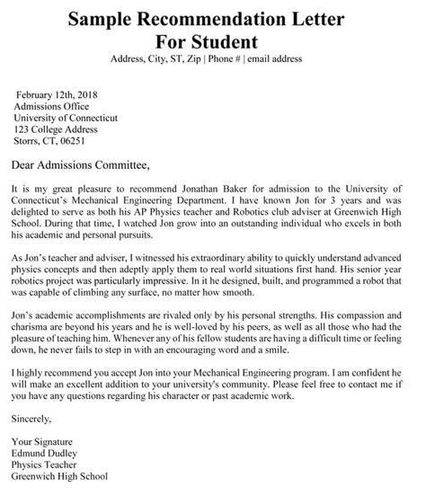 Academic Recommendation Letter 20 Sample Letters And Templates
