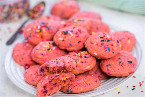 They come out strikingly delectable. Strawberries Funfetti Cake Mix Cookies - Bowl Me Over