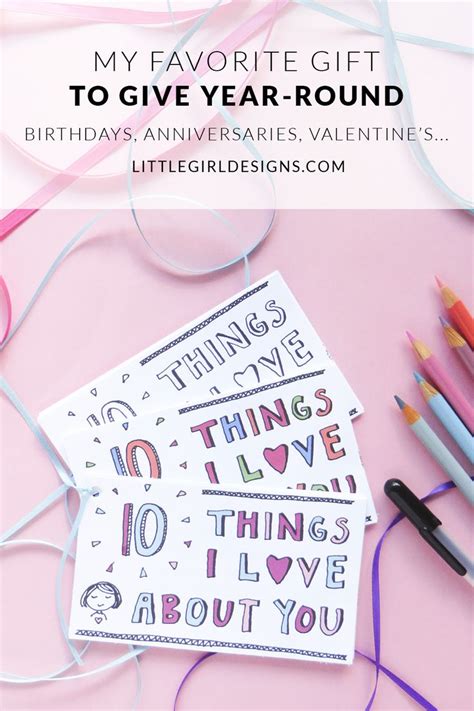 10 Things I Love About You Printable Set Cute Ts For Friends
