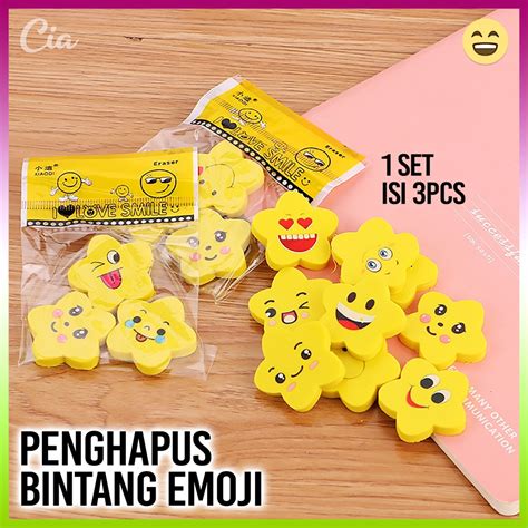 Jual Penghapus Bintang Emoji Star Eraser 1 Set 3pcs Hapusan Pensil Gambar Smile Lucu Shopee