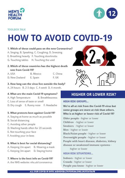 Toolbox Talk 12 How To Avoid Covid 19 Pdf Free Updated 2021 Men