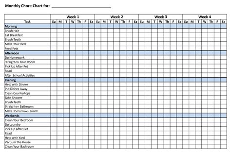 Free Printable Monthly Chore Chart Template Printable Templates