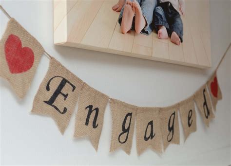 Engaged Burlap Banner Engagement Celebration Banner Photo Etsy