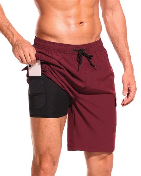 Buy Silkworldmens Swim Trunks With Compression Liner Quick Dry Bathing Suits 9 Inch Swimming