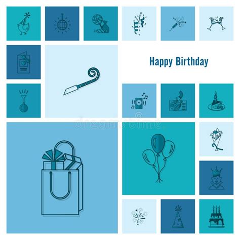 Happy Birthday Icons Set Stock Vector Illustration Of Happy 111911146