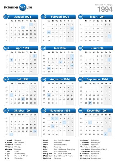 Das jahr 2021 hat 52 kalenderwochen. Kalender 1994
