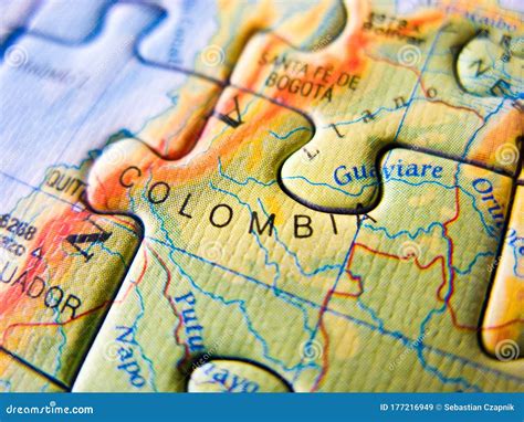 Close Up Of A Jigsaw Puzzle Map Depicting Colombia Editorial Stock