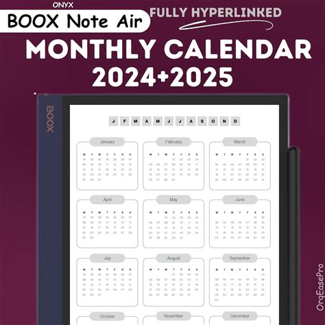 Boox Note Air Monthly Calendar For Boox Note Air Template Boox Note Air