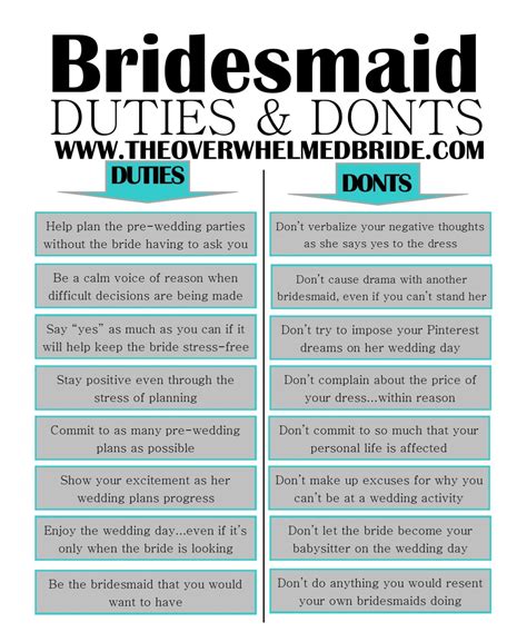 sunday s most loved bridesmaid duties don ts — the overwhelmed bride wedding blog