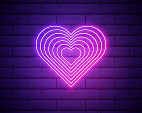 Bright Heart Neon Sign Retro Neon Heart Sign On Purple Brick Wall