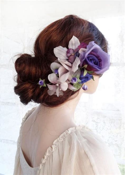 Bridal Headpiece Purple Hair Flower Luxury Bridal Hair Piece Wedding