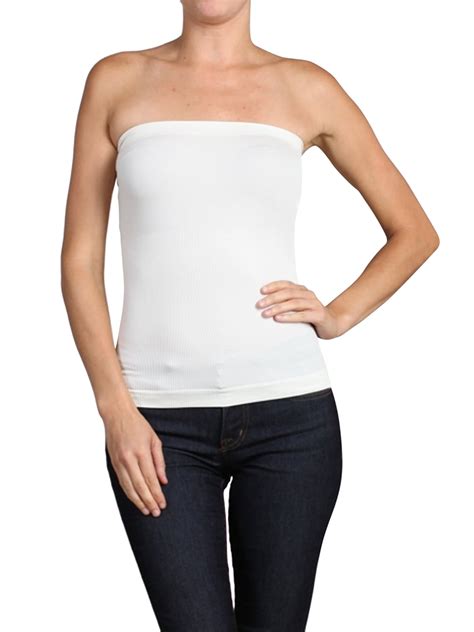 Womens Plain Stretch Seamless Strapless Layer Bandeau Tube Top