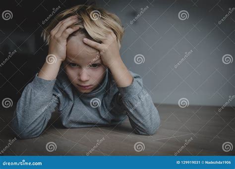 Sad Stressed Tired Exhausted Child At Home Stock Image Image Of