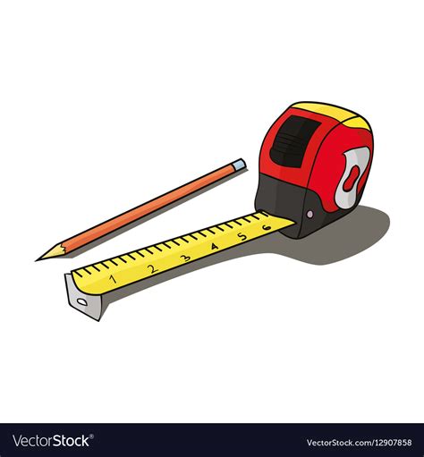 Tape Measure And Pencil Icon In Cartoon Style Vector Image
