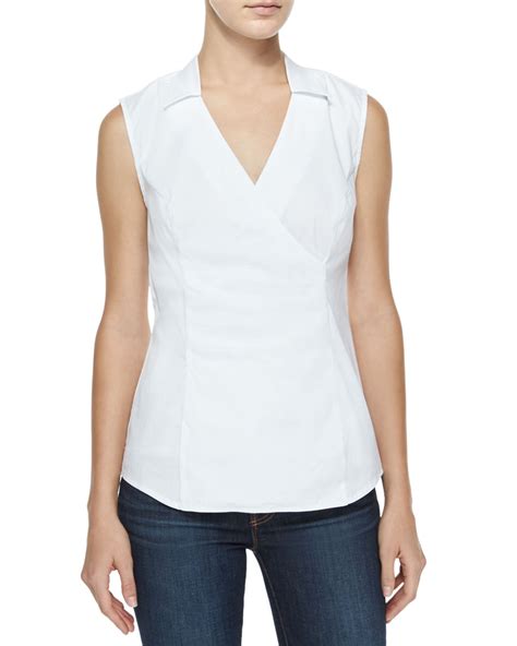 Nydj Fit Solution Sleeveless Faux Wrap Top In White Lyst