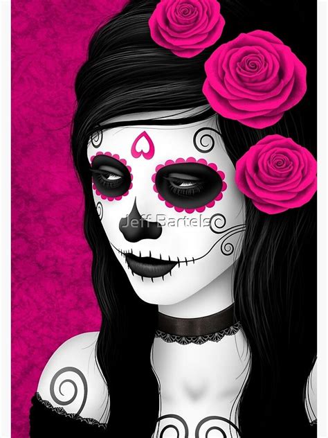 Day Of The Dead Girl With Pink Roses Art Print By Jeffbartels