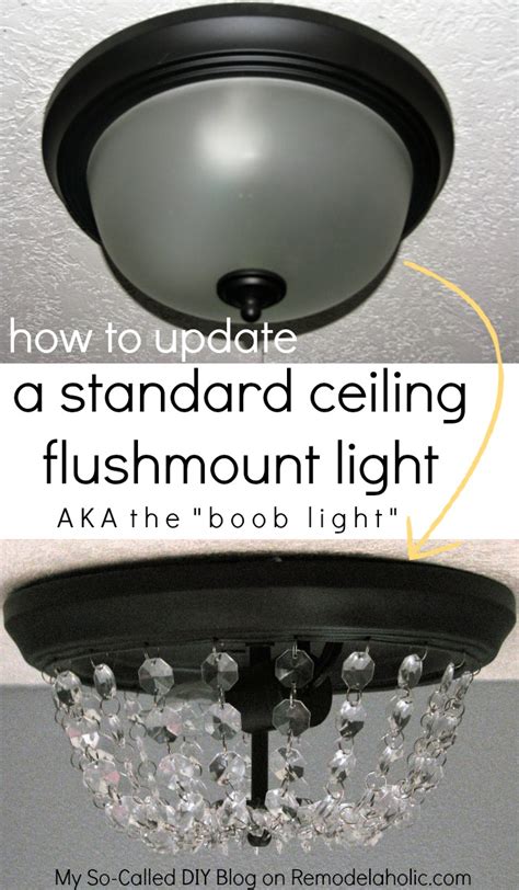 Take the tulle and cut it into a 17 wide strip, fold the piece that is larger of the both so that the shade could be of three layers. Remodelaholic | Update a Dome Ceiling Light with Faceted ...