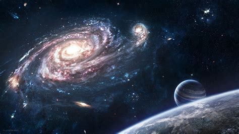 Space Art Spiral Galaxy Planet Stars Galaxy Wallpapers Hd Desktop