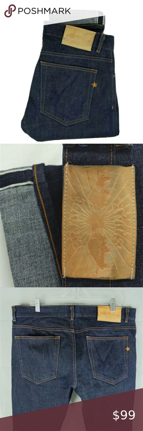 Brave Star Selvage Denim Jeans Mens Slim Straight Fit 36x32 Button Fly
