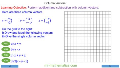 Addition And Subtraction With Column Vectors Mr