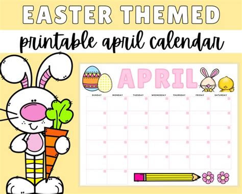 April Calendar Instant Download Monthly Planner Digital Etsy