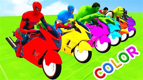 Learn Colors For Kids Motorcycles W Superheroes Fun